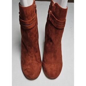 Sole Society Flynn Rust Kid Suede Block Heel Ankle Boots Womens Size 6M